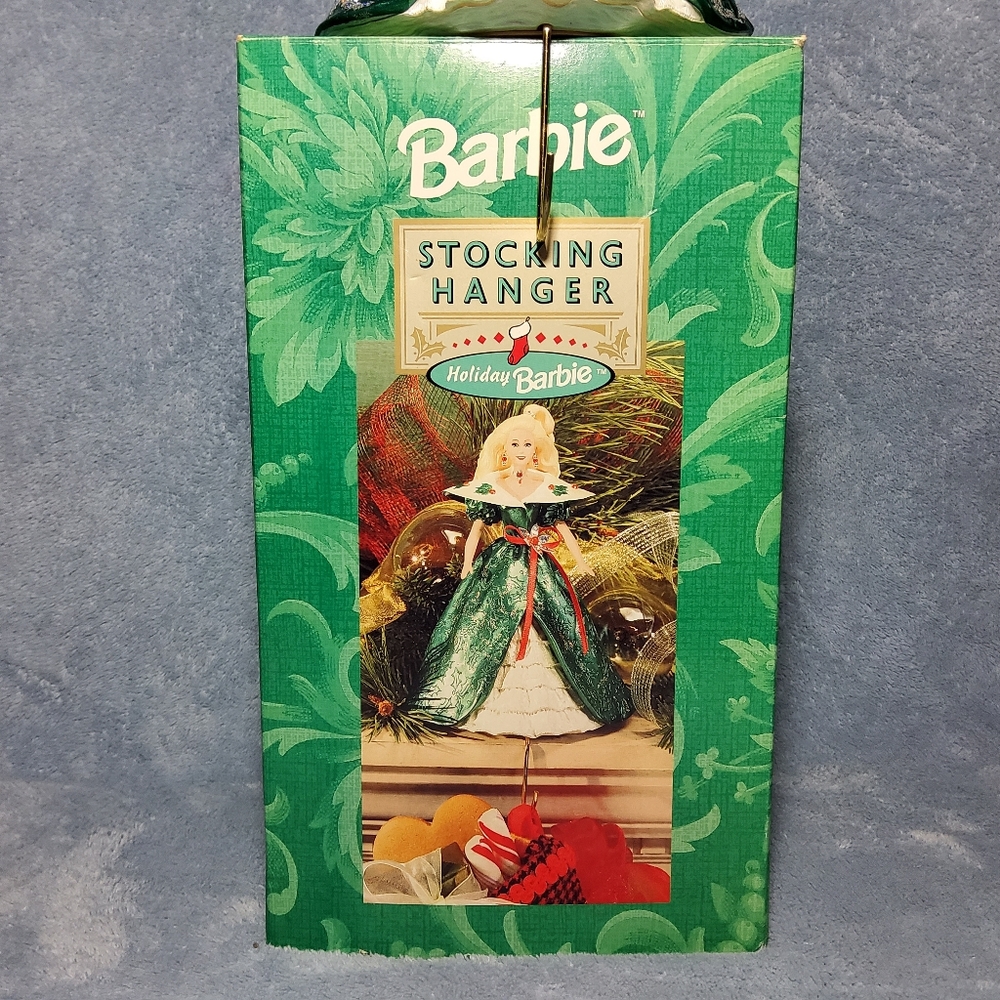 New In Box Vintage 1996 Hallmark Holiday Barbie Stocking Hanger Green Glittery - Picture 3 of 8